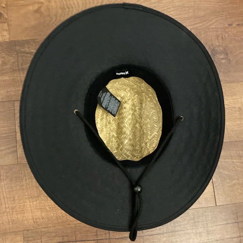 Hurley Straw Sun Hat Beach Bay Lifeguard Hat w/ Chin Strap Wide Brim EUC